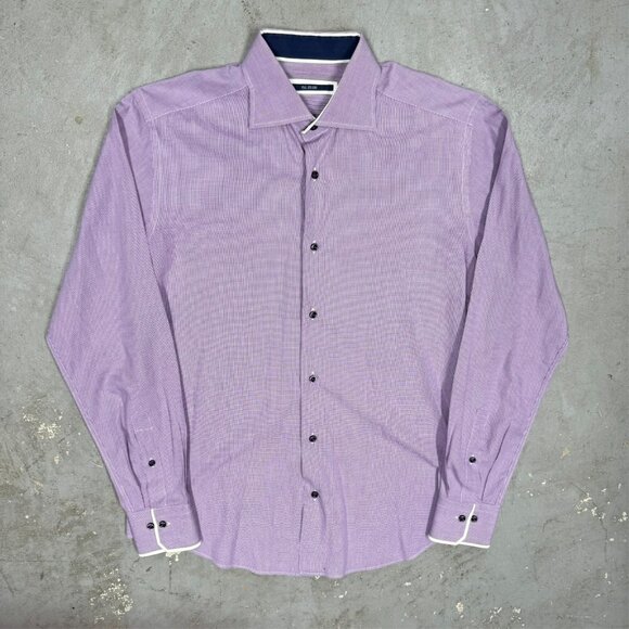 Pal Zileri Dress Shirt Made in Italy Long Sleeve Button Up Purple 15 3/4 Medium - Picture 11 of 11